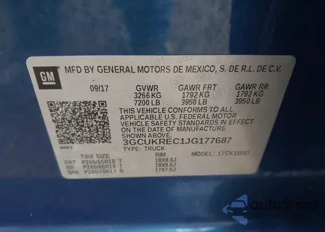 2018 Chevrolet Silverado 1500 2Lt z USA, uszkodzony, nr VIN 3GCUKREC1JG177687